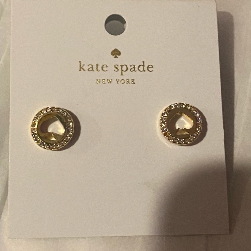 Kate Spade gold tone signature round earrings with gems brand-new.